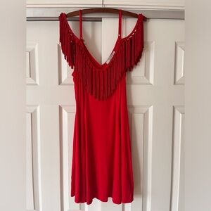 ASOS Red Tassel Off the Shoulder Dress